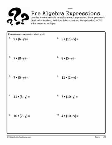 Evaluate Expressions Practice 10 Worksheets