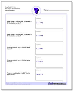 Pre-Algebra Word Problems: Multiply and Divide Pre-Algebra
