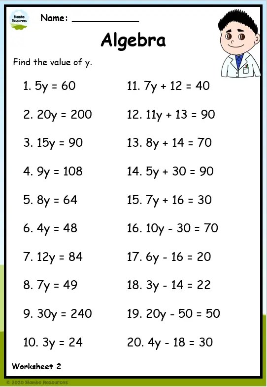 basic algebra worksheet with answer keys