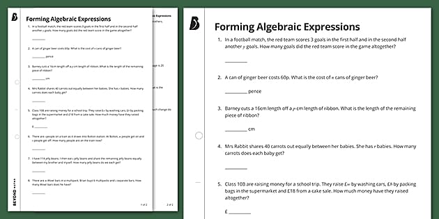 Writing Algebraic Expressions Worksheet - Maths Resource - Twinkl