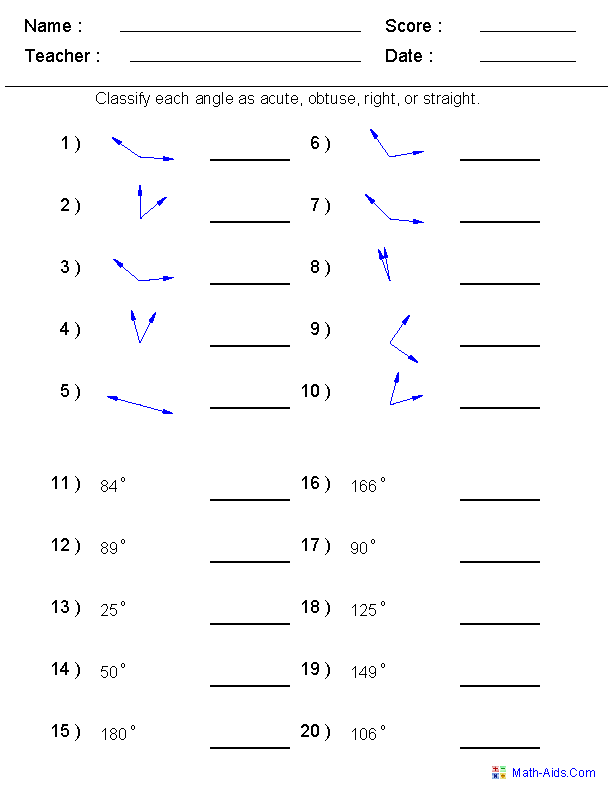 Geometry Worksheets | Angles Worksheets