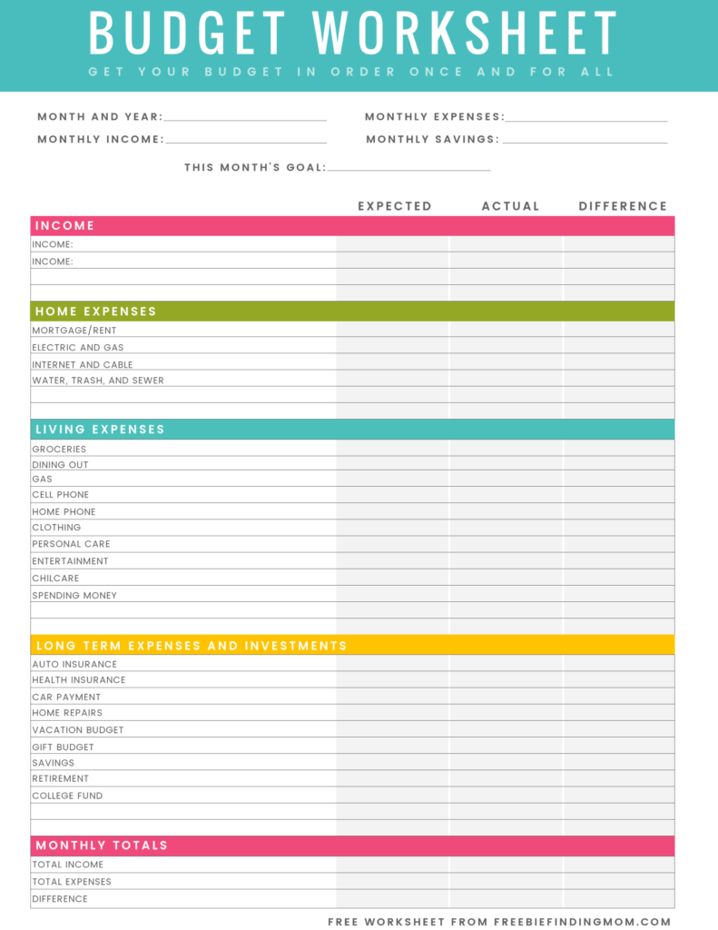 Free Household Budget Worksheet PDF Printable - Freebie Finding Mom