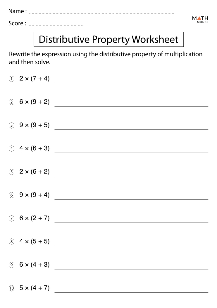 Distributive Property Worksheets with Answer Key