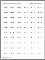 Division Facts Worksheets