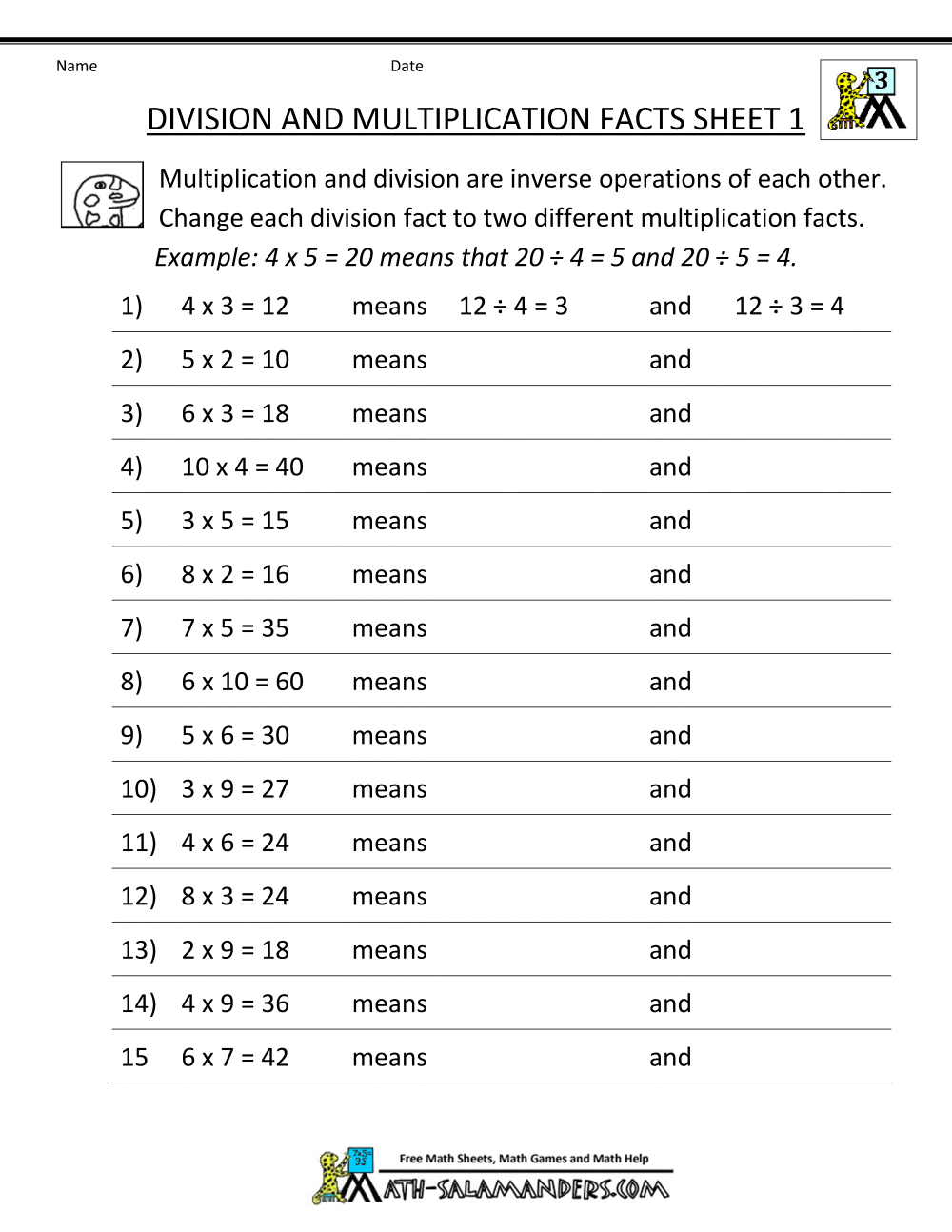 Printable Division Worksheets 3rd &  4th Grade
