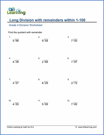 basic division worksheet no remainders