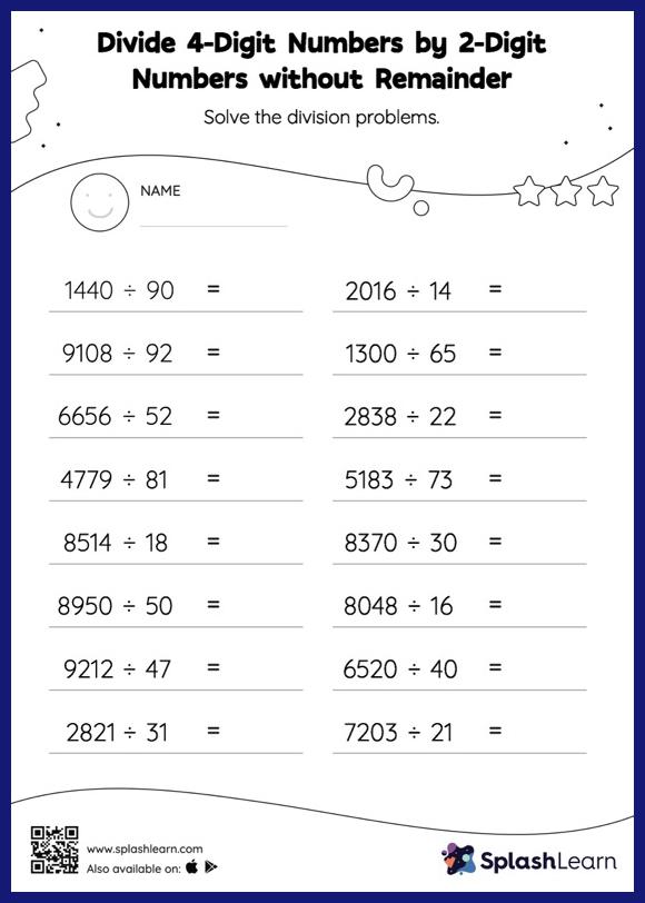 Divide 4-Digit Numbers by 2-Digit Numbers without Remainder ...