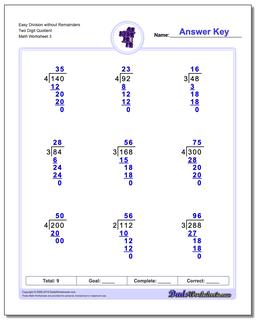 Long Division Worksheets: Division without Remainders