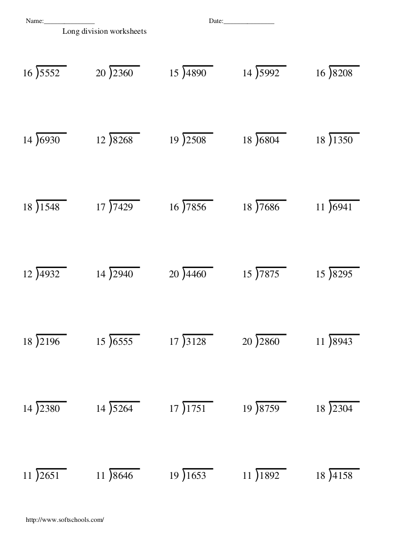 Division Worksheet - 7+ Examples, PDF