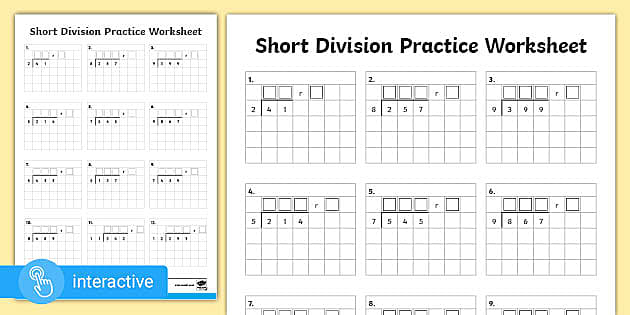 ? Year 5 Maths Division - Short Division Interactive PDF
