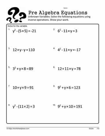 Solving Basic Equations Worksheets