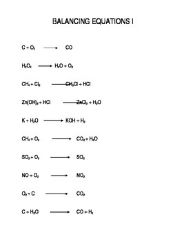Chemistry Worksheet: Easy Balancing Equations Problems by Ray Byle