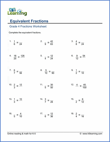 Grade 4 Math Worksheets: Equivalent fractions | Worsheets library