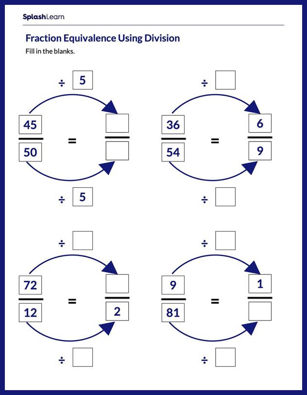 Create Equivalent Fractions using Division - Math Worksheets ...