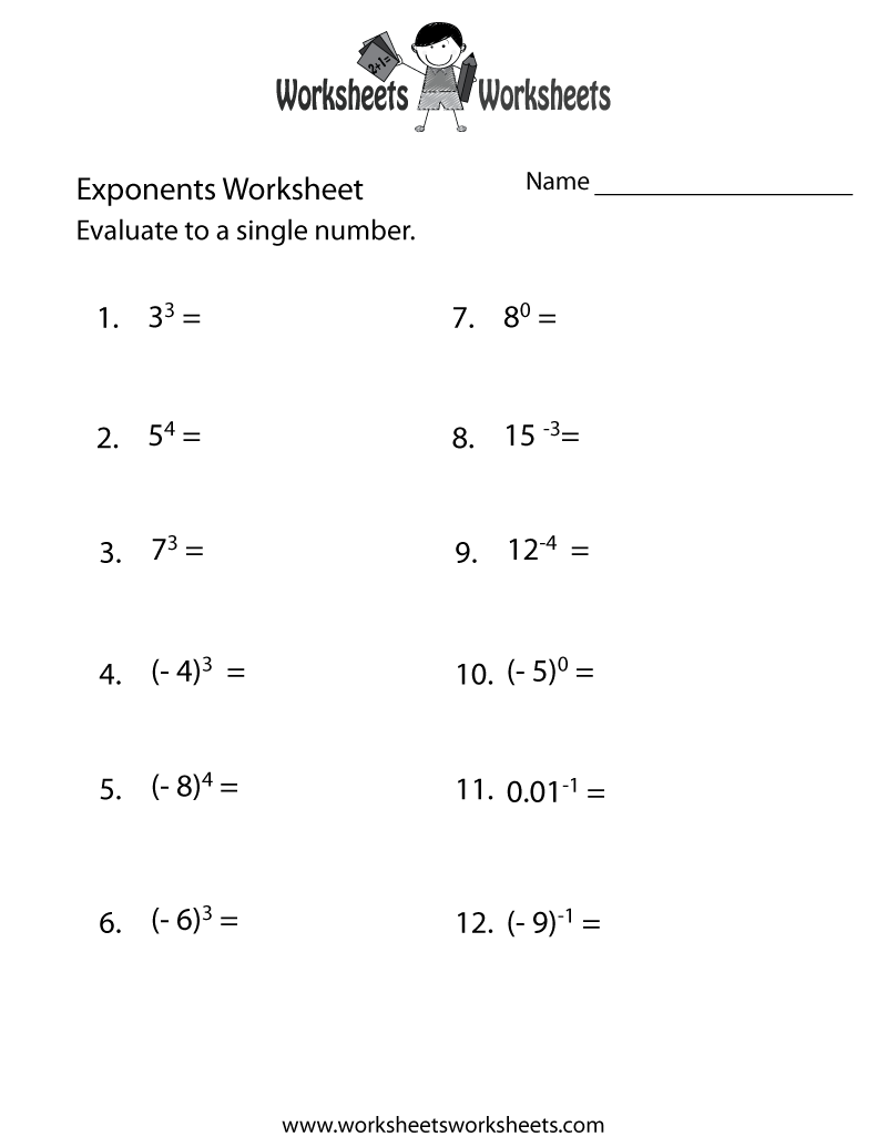 basic exponents worksheet pdf
