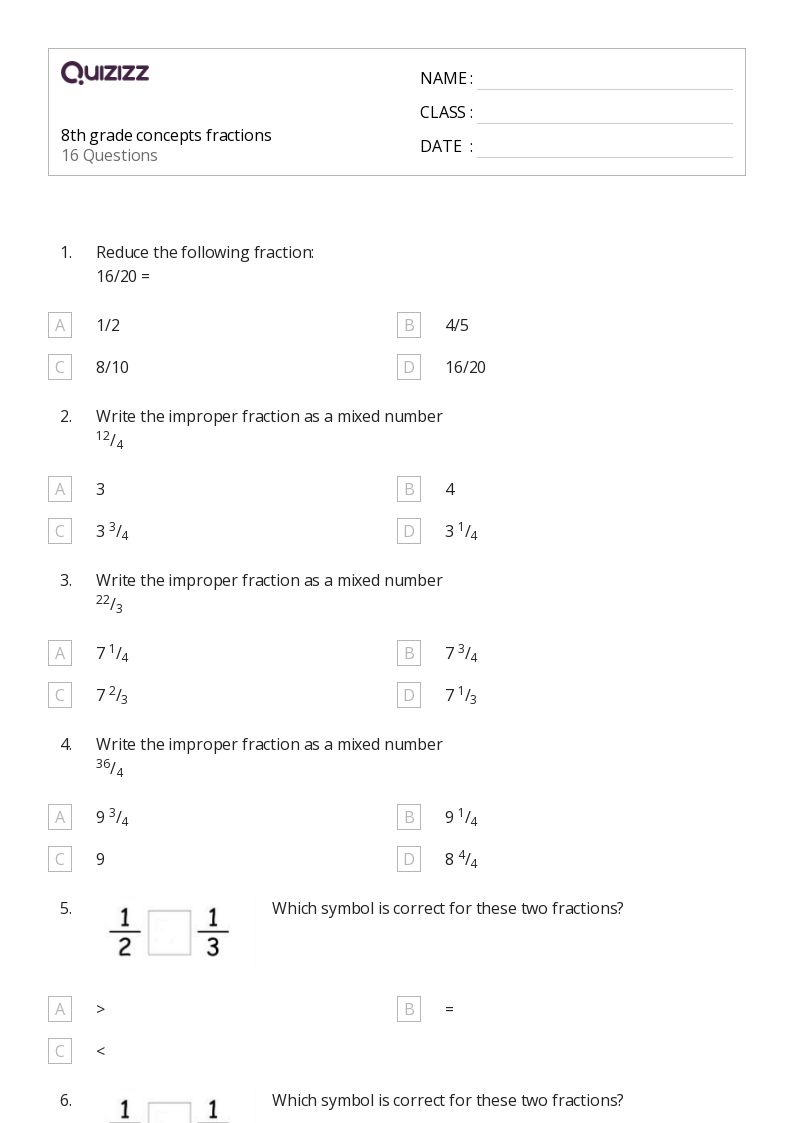 50+ Fractions worksheets for 8th Year on Quizizz | Free &  Printable