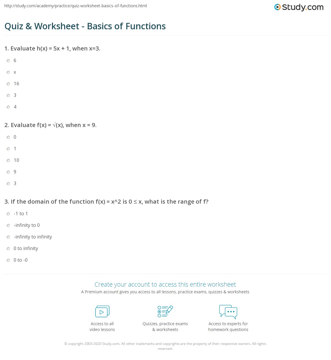 Quiz & Worksheet - Basics of Functions | Study.com - Worksheets Library