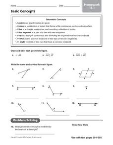 Basic Geometric Concepts - Homework 14.1 Worksheet for 4th - 5th ...