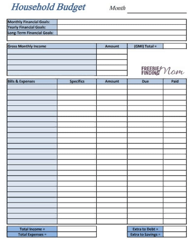 basic household budget worksheet free