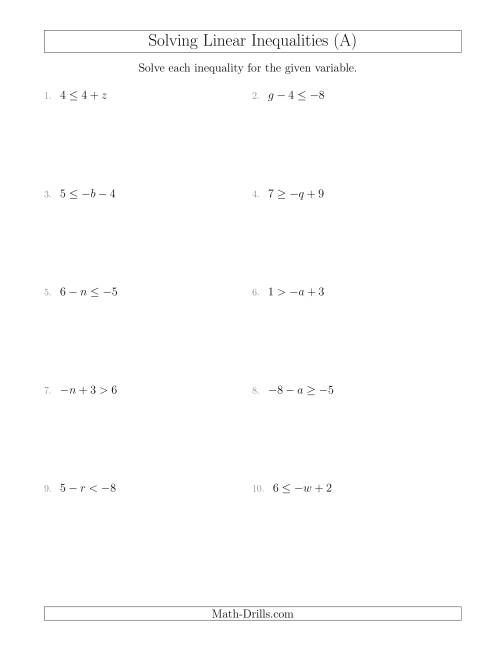 Solving Linear Inequalities Including a Third Term (A)