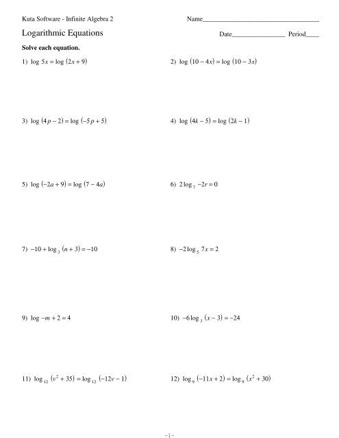 Logarithmic Equations.pdf - Kuta Software