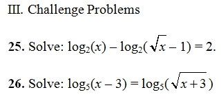 Logarithmic Equations Worksheet with Key