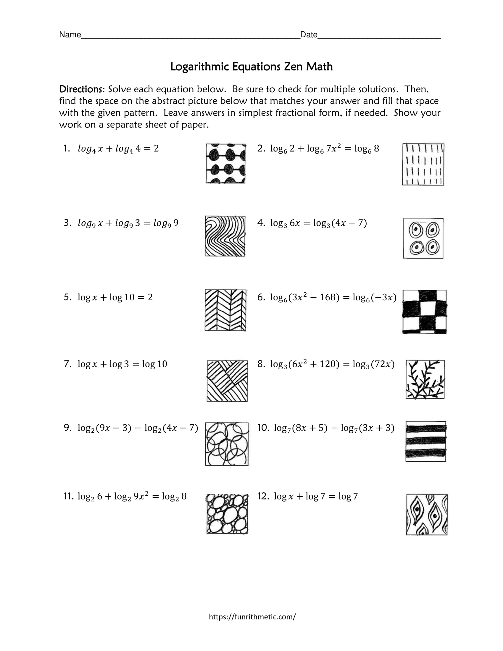 Logarithmic Equations Worksheet for 11th - 12th Grade | Lesson Planet ...