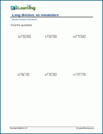 Long division, no remainders, 5-digit by 2-digit worksheets | Worsheets library...