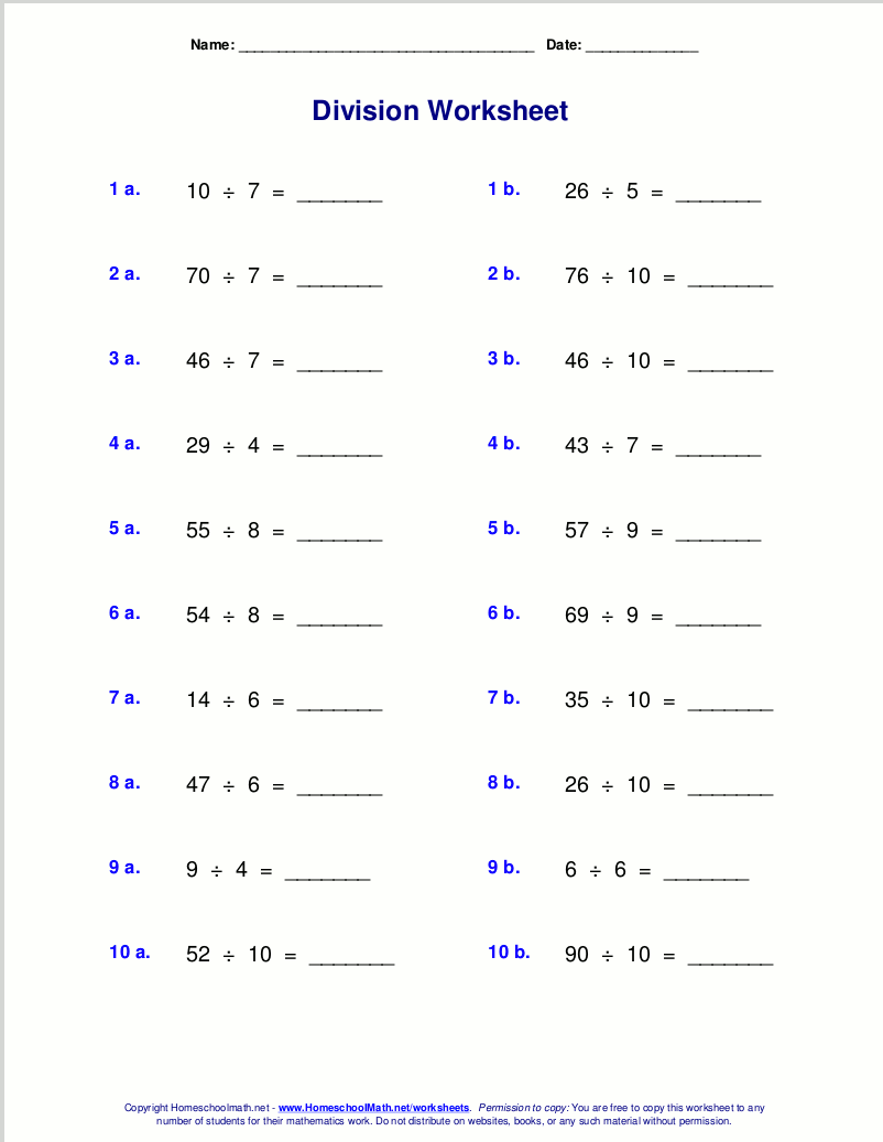 Worksheets for division with remainders