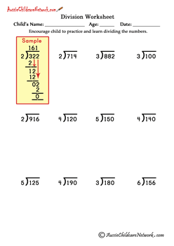 Long Division Worksheets (with and without Remainders) - Aussie ...