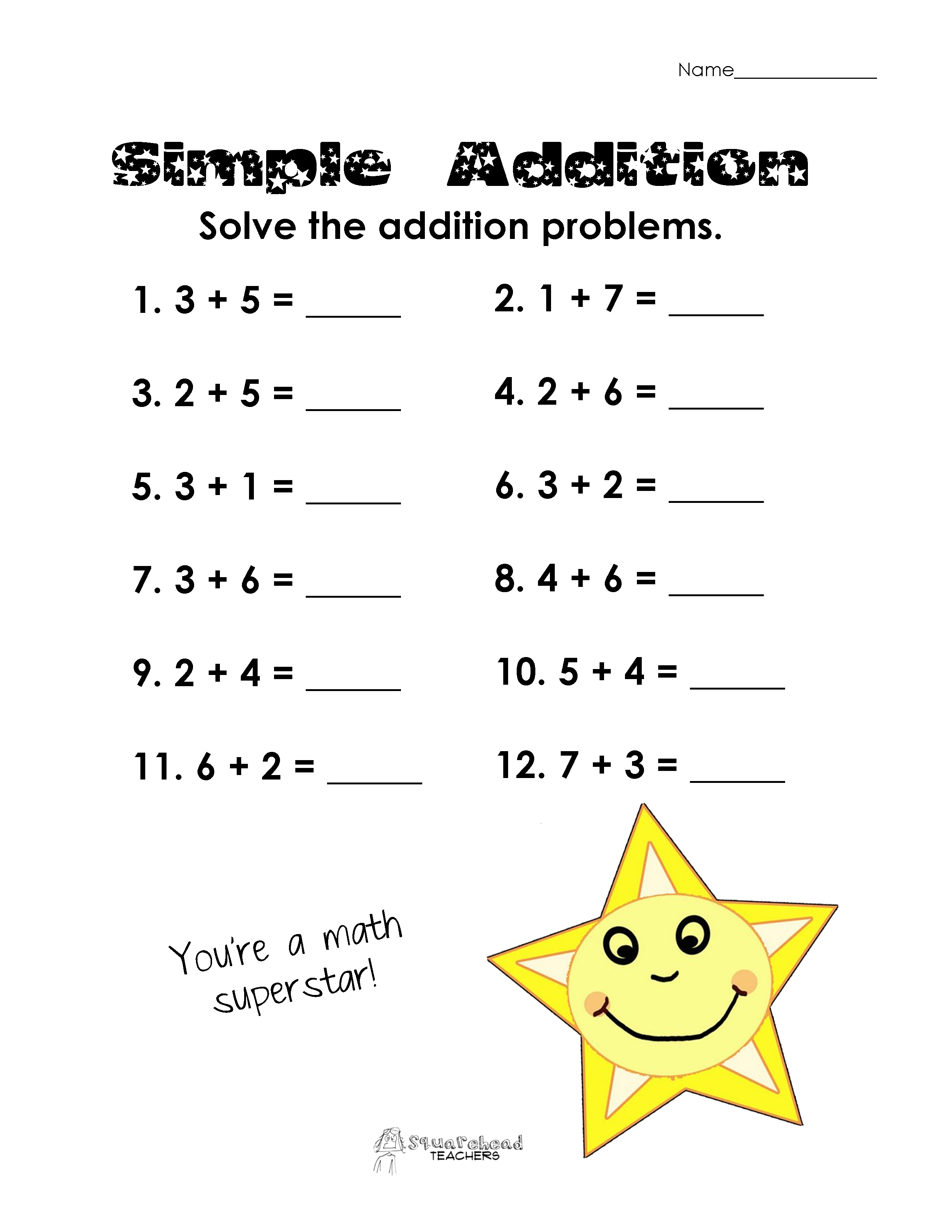Simple Addition Practice (free worksheet) | Squarehead Teachers