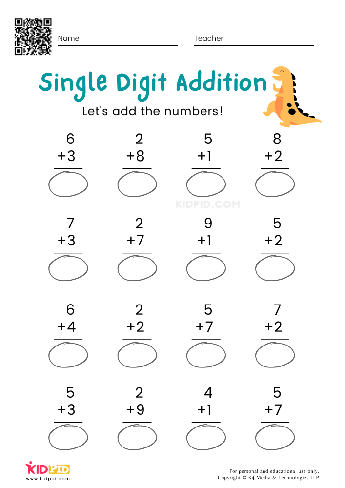 Single-digit Addition Math Worksheets &  Free Printables - Kidpid