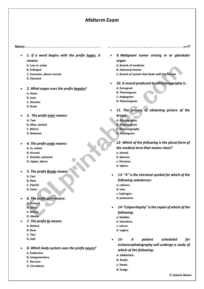 medical-terminology-quiz-esl-worksheet-by-zack-tiger-worksheets-library for Free Printable Medical Terminology Worksheet Medical Terminology quiz - ESL worksheet by Zack Tiger - Worksheets Library for Free Printable Medical Terminology Worksheet