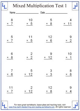Free Multiplication Worksheets - Mixed Factor Tests