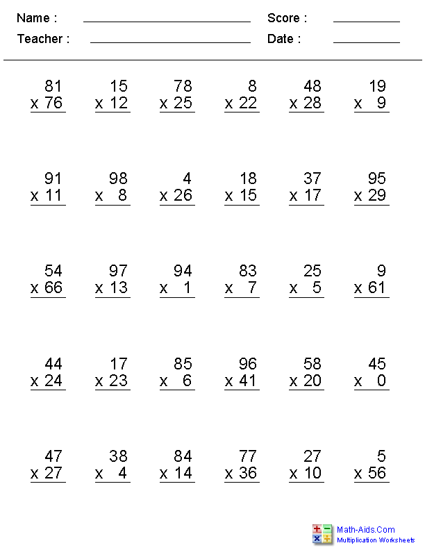 Multiplication Worksheets | Dynamically Created Multiplication ...