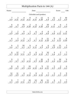 Multiplication Facts Worksheets