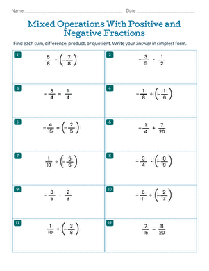 Mixed Operations With Positive and Negative Fractions | Worksheet ...
