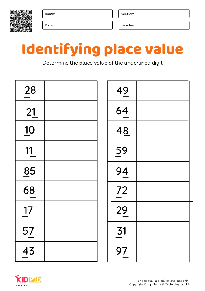Place Value Worksheets for Grade 1 - Kidpid