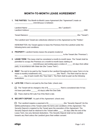 Free Month-to-Month Lease Agreement Template | PDF | Word