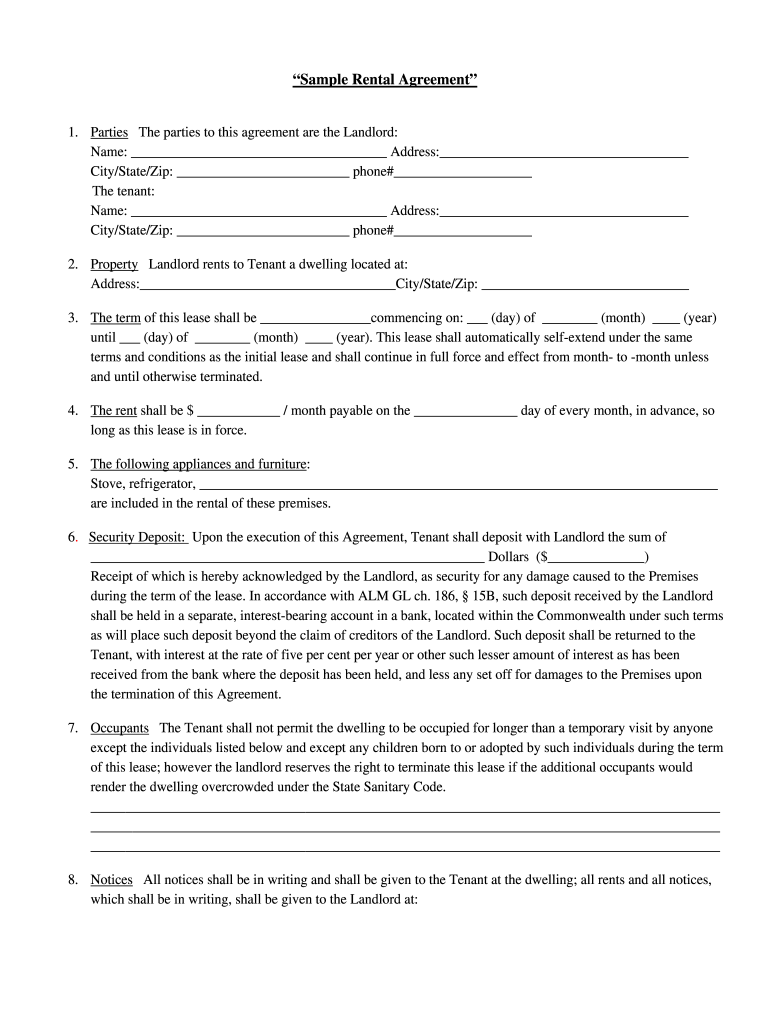 Printable Basic Rental Agreement - Fill Online, Printable ...