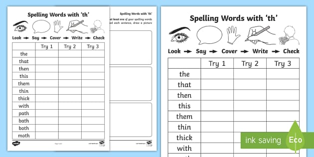 th Spelling Words Worksheets - Primary English Resource
