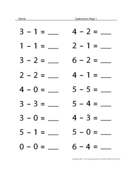 FREEBIE- Subtraction worksheets for K-2nd graders- 5 free ...