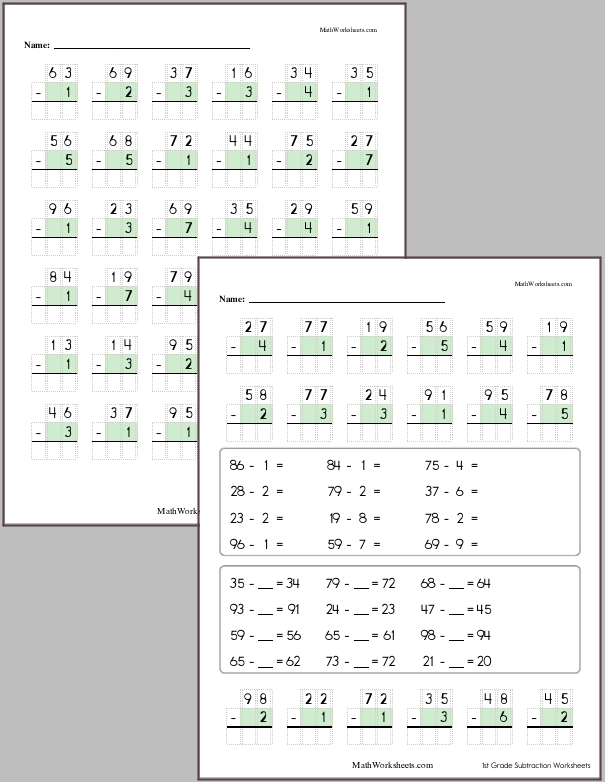 Subtraction Worksheets for 1st Graders - Free with No Login ...