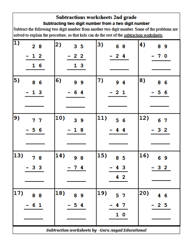 2nd Grade Math - Simple Subtraction Worksheets — Steemit