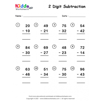 Free Printable Subtraction Worksheets - kiddoworksheets
