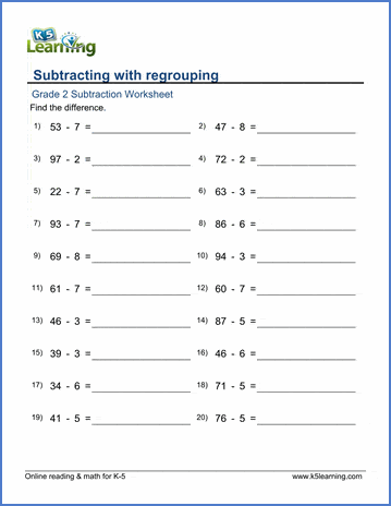 Grade 2 Subtraction Worksheets - free &  printable | Worsheets library