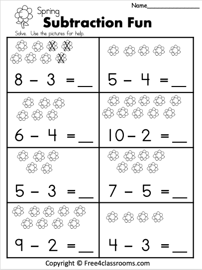 Free 1 Digit Spring Subtraction Worksheet - Free Worksheets ...