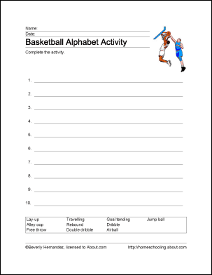 Basketball Wordsearch, Vocabulary, Crossword, and More