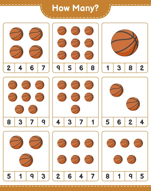 Premium Vector | Counting game how many Basketball Educational ...