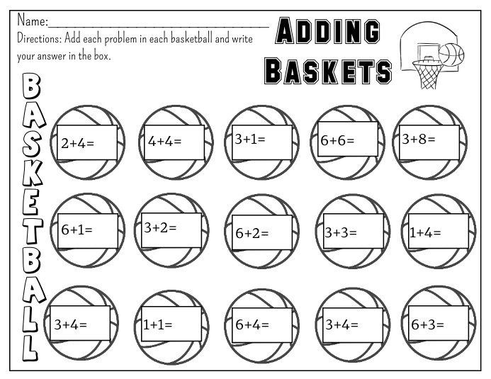Körbe Hinzufügen Basketball Mathe Arbeitsblatt-Vorlage | PosterMyWall